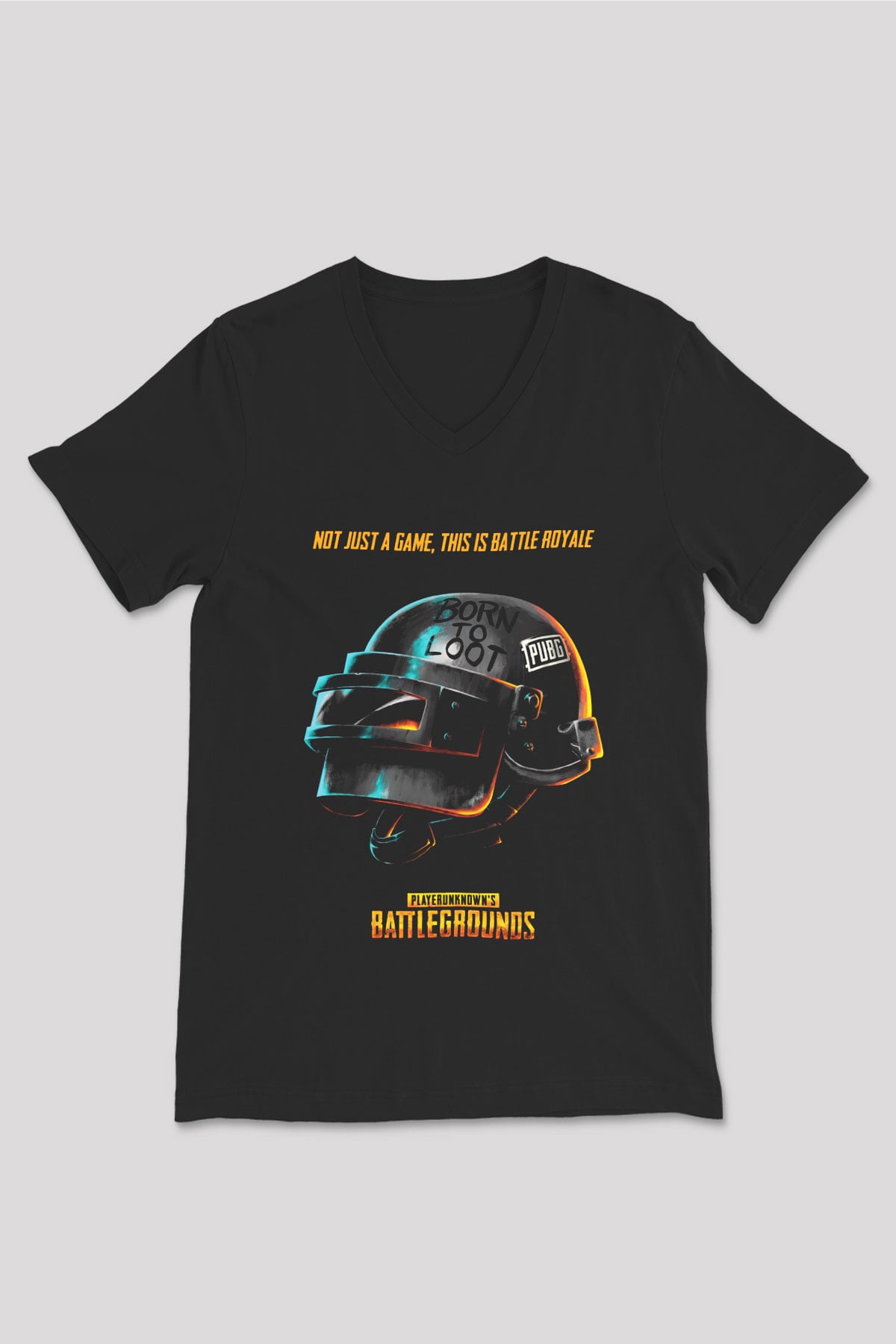 PUBG Siyah Unisex V Yaka Tişört T-Shirt