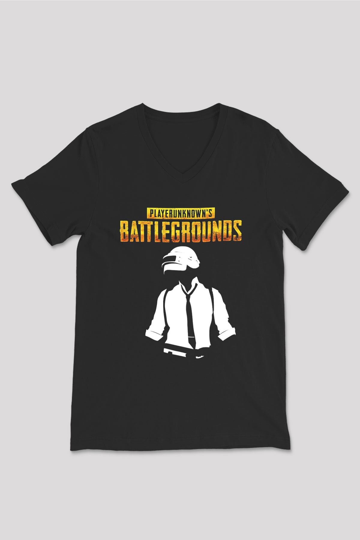 PUBG Siyah Unisex V Yaka Tişört T-Shirt