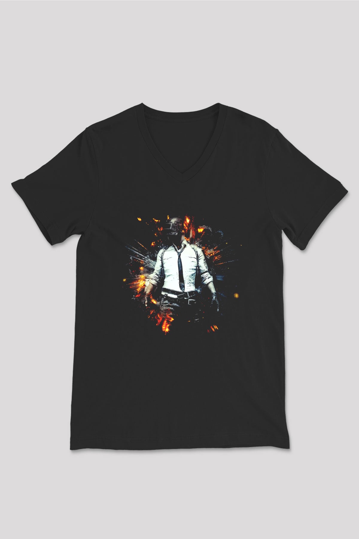 PUBG Siyah Unisex V Yaka Tişört T-Shirt