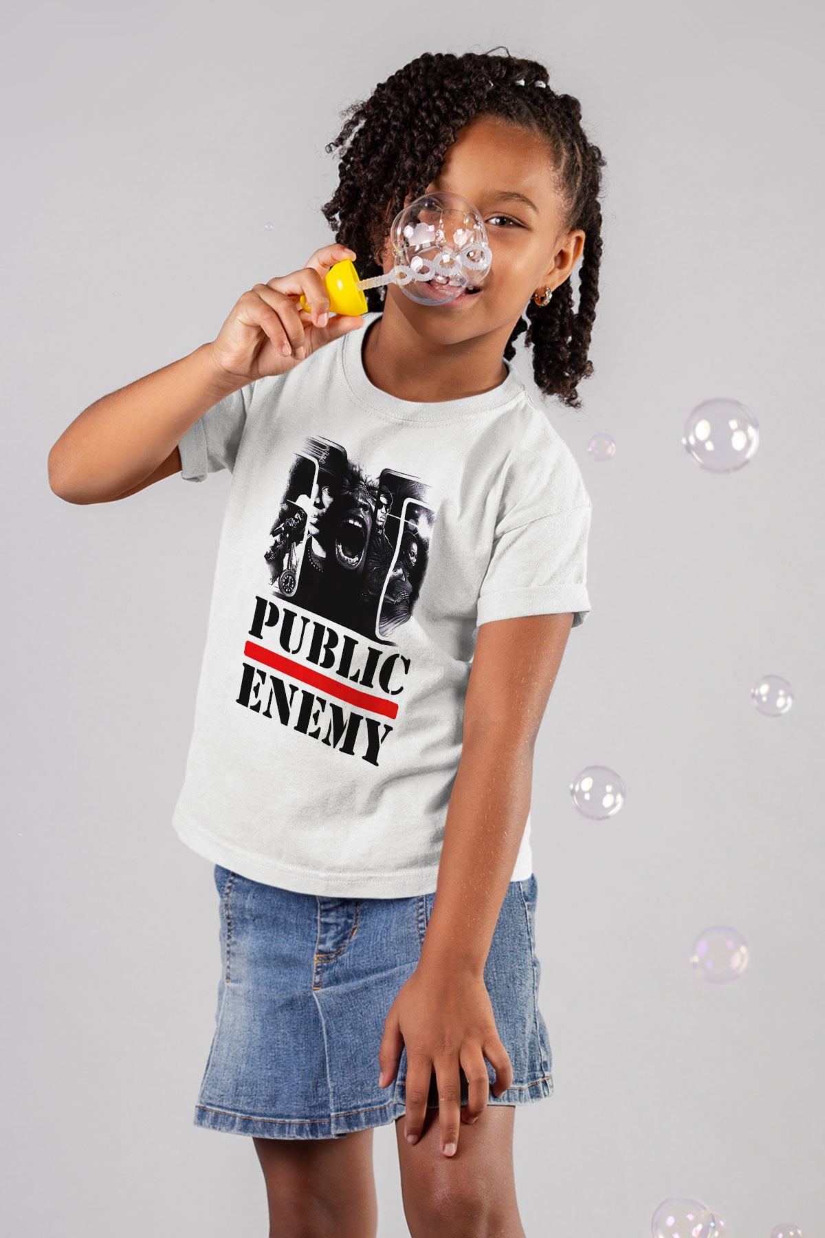 Public Enemy Baskılı Beyaz Unisex Çocuk Tişört