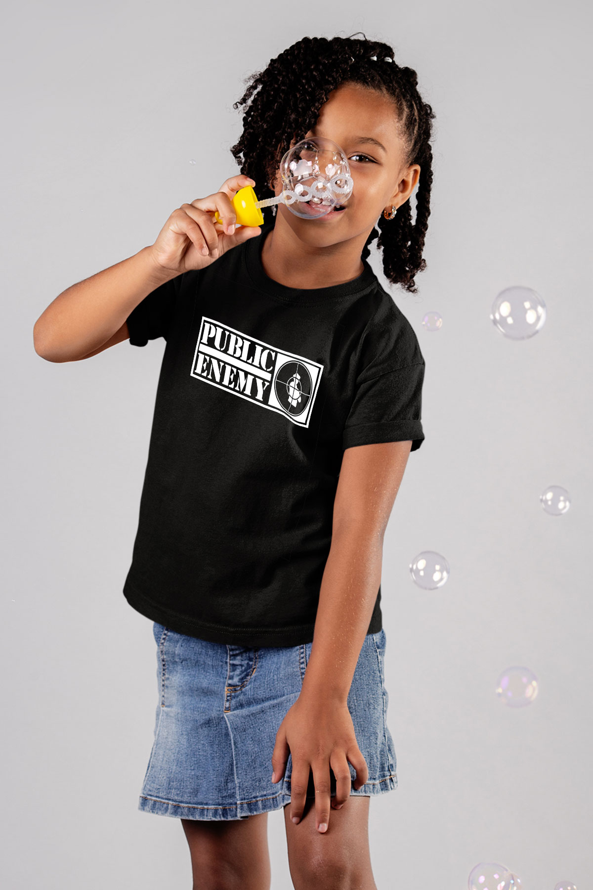 Public Enemy Baskılı Siyah Unisex Çocuk Tişört