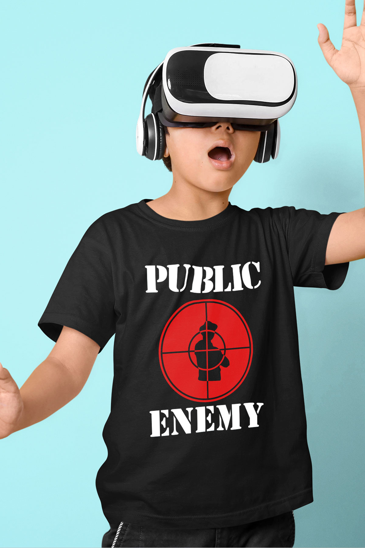 Public Enemy Baskılı Siyah Unisex Çocuk Tişört