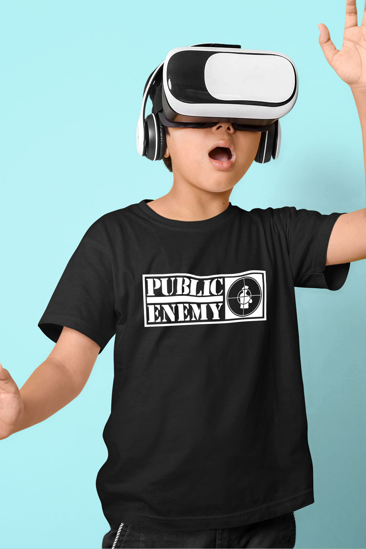 Public Enemy Baskılı Siyah Unisex Çocuk Tişört
