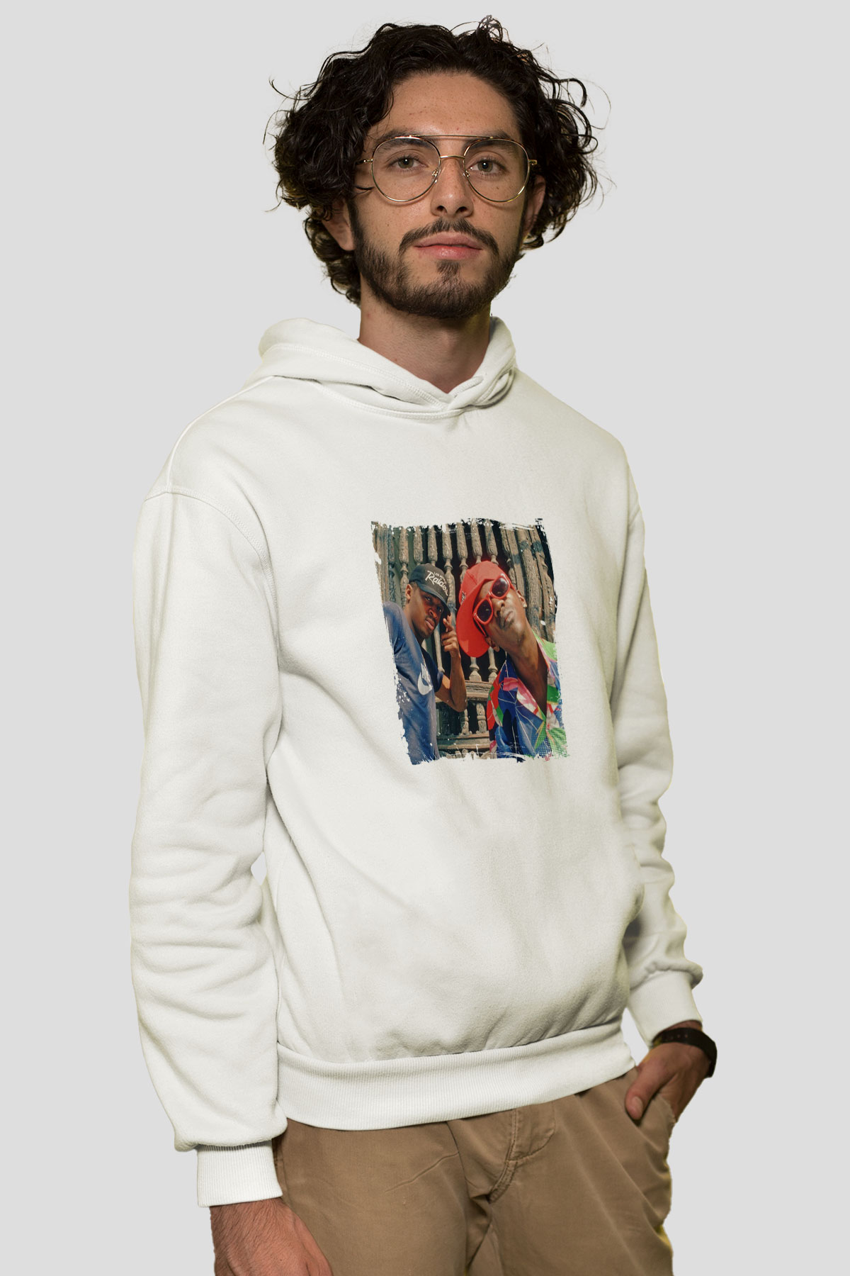 Public Enemy Baskılı Unisex Beyaz Kapüşonlu Sweatshirt