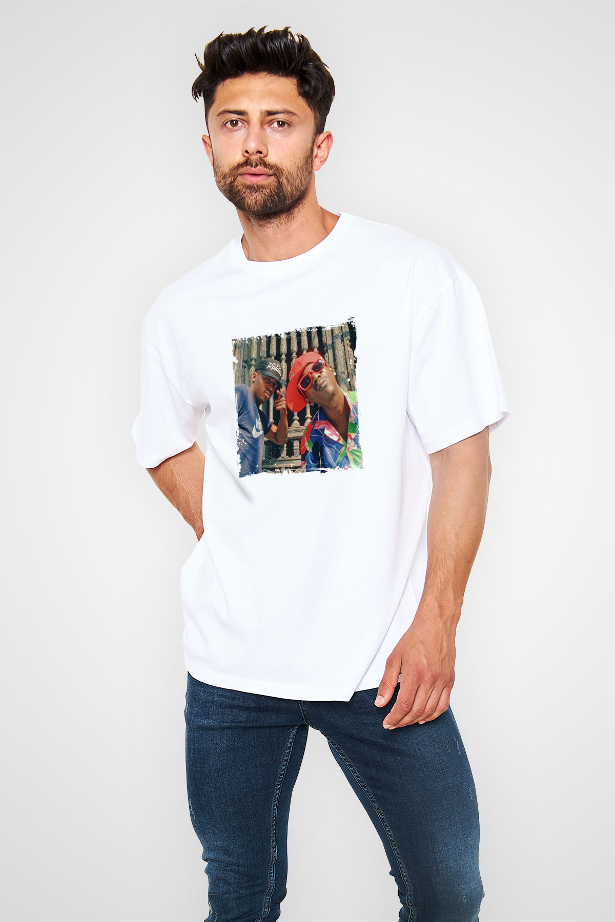 Public Enemy Baskılı Oversize Beyaz Tişört
