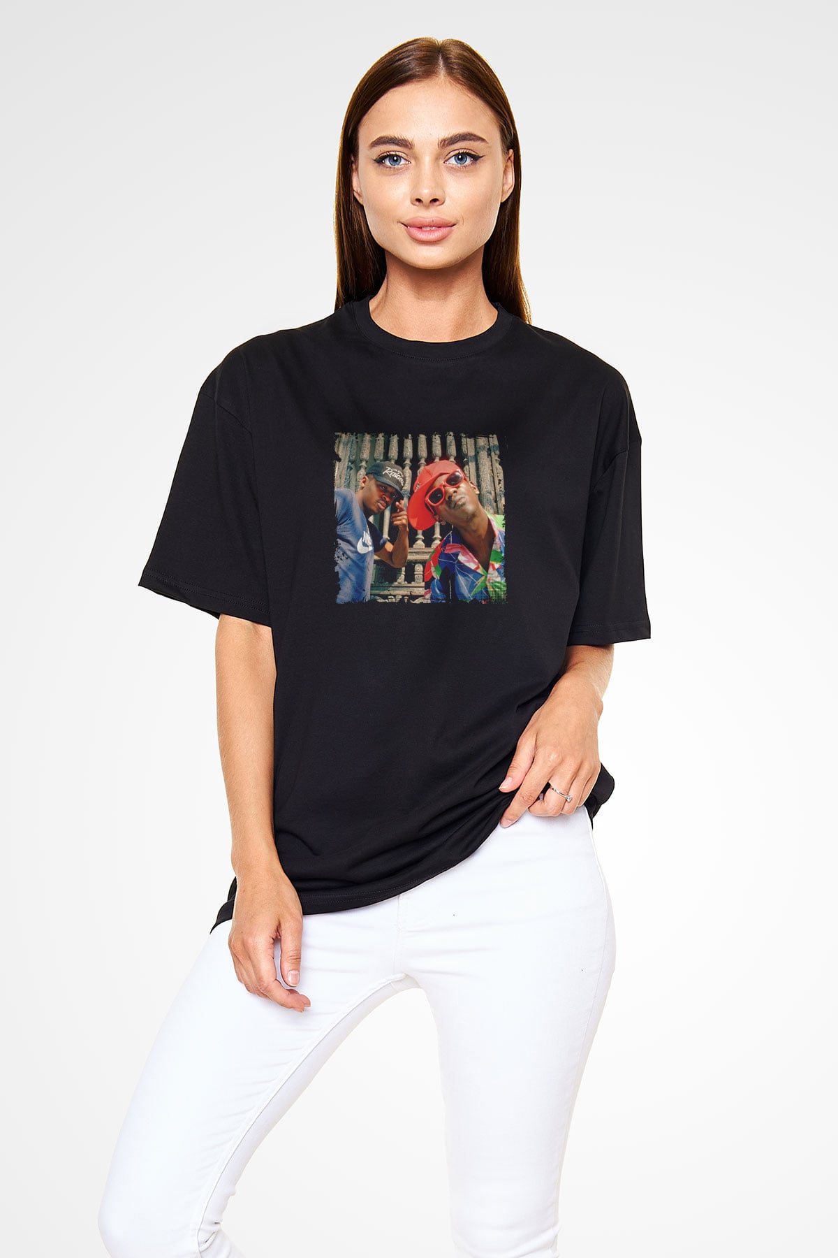 Public Enemy Baskılı Unisex Oversize Siyah Tişört