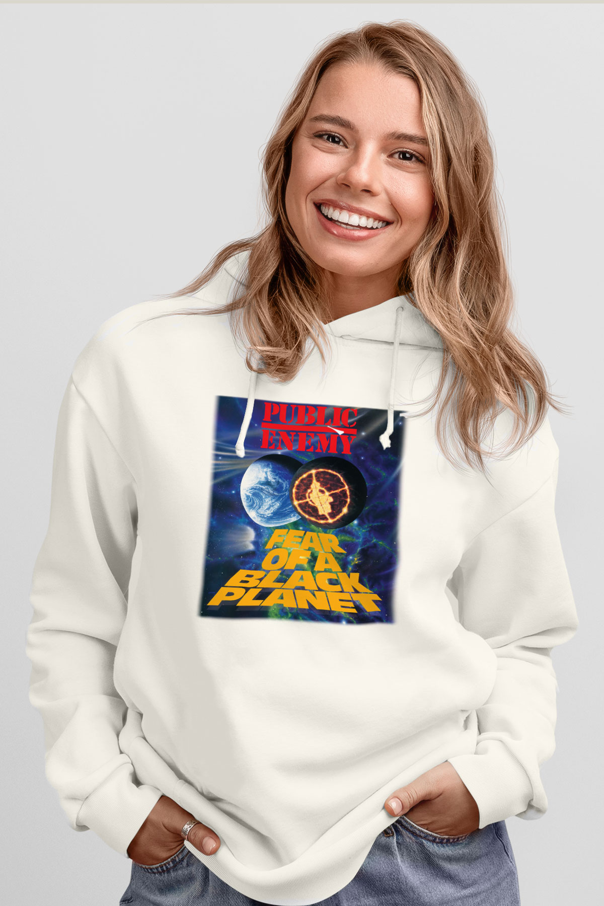 Public Enemy Beyaz Unisex Kapşonlu Sweatshirt