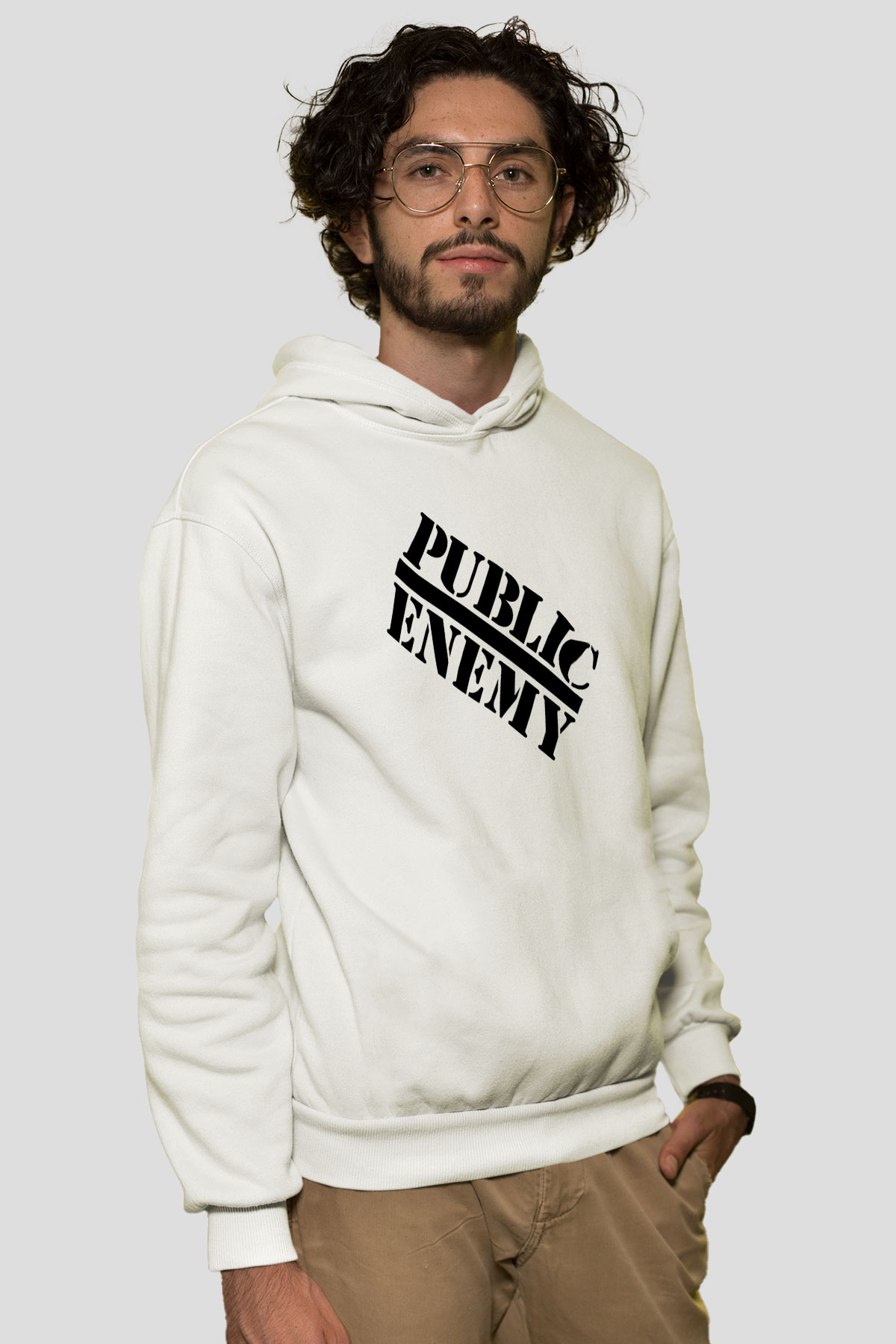 Public Enemy Beyaz Unisex Kapşonlu Sweatshirt