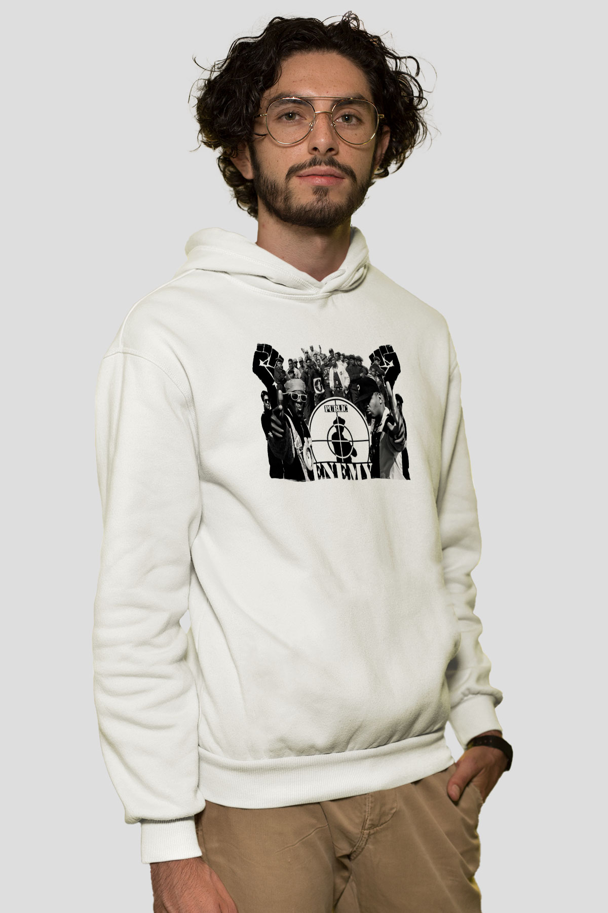 Public Enemy Beyaz Unisex Kapüşonlu Sweatshirt