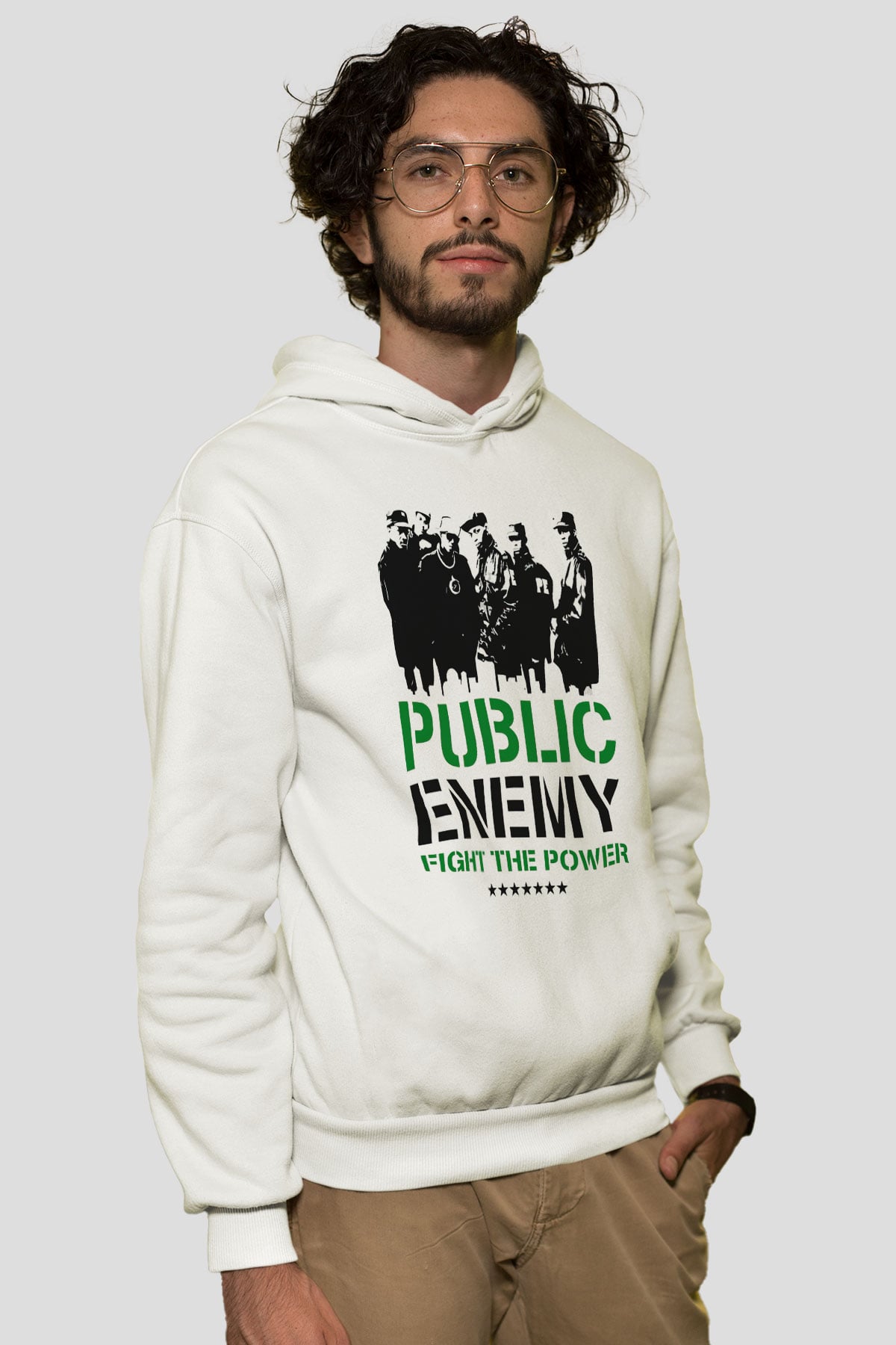 Public Enemy Beyaz Unisex Kapüşonlu Sweatshirt