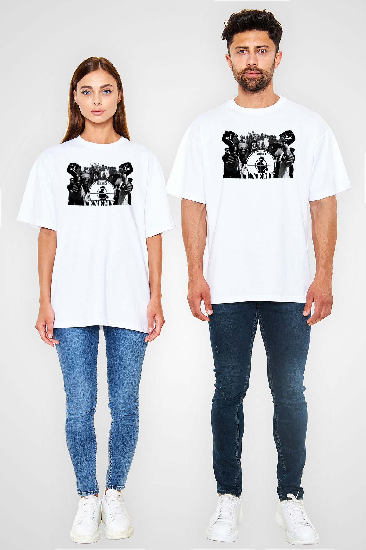 Public Enemy Beyaz Oversize Tişört Oversize T-shirt - TişörtFabrikası