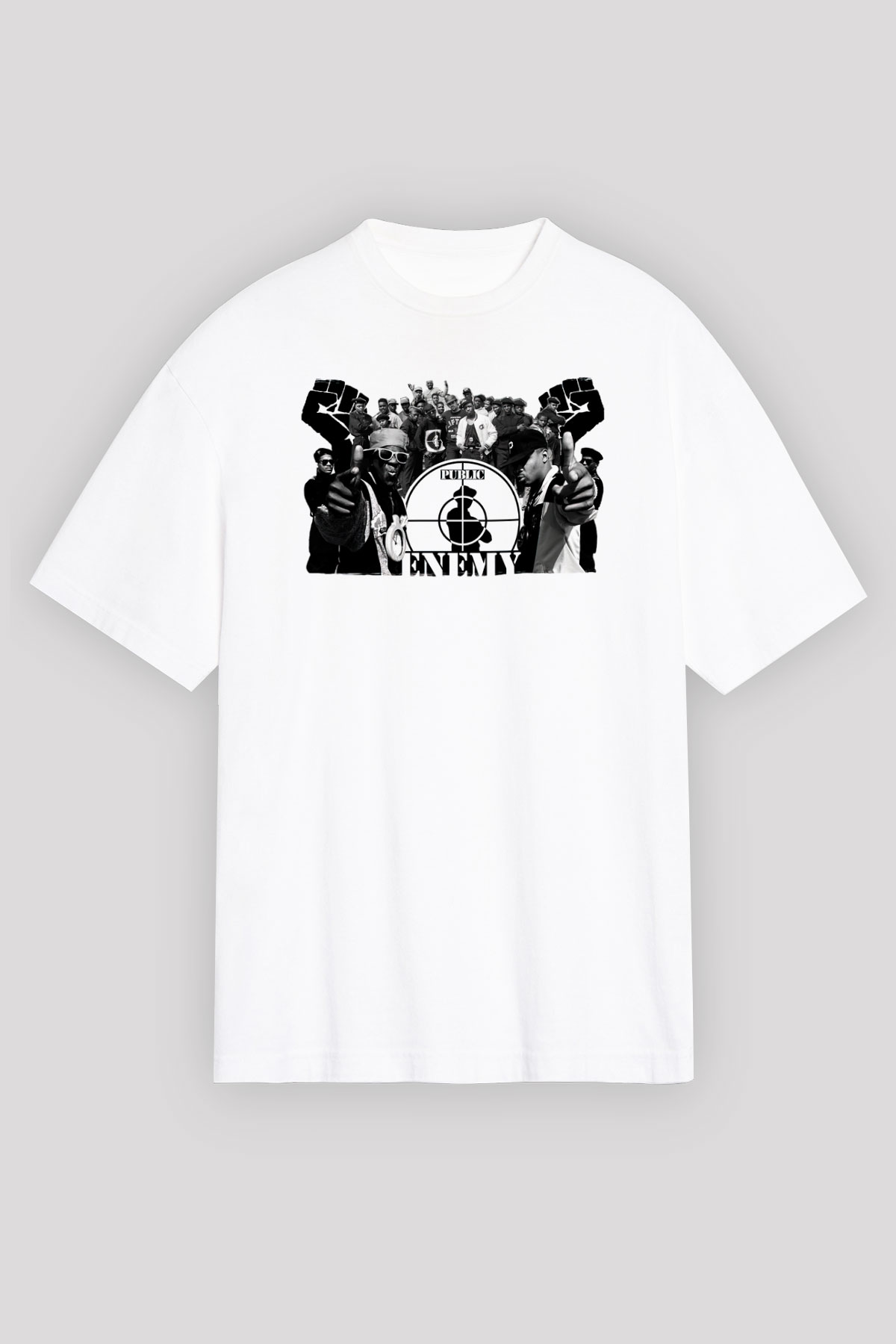 Public Enemy Beyaz Oversize Tişört Oversize T-shirt - TişörtFabrikası