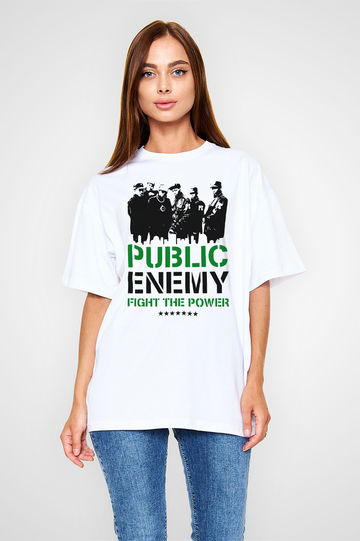 Public Enemy Beyaz Oversize Tişört Oversize T-shirt - TişörtFabrikası
