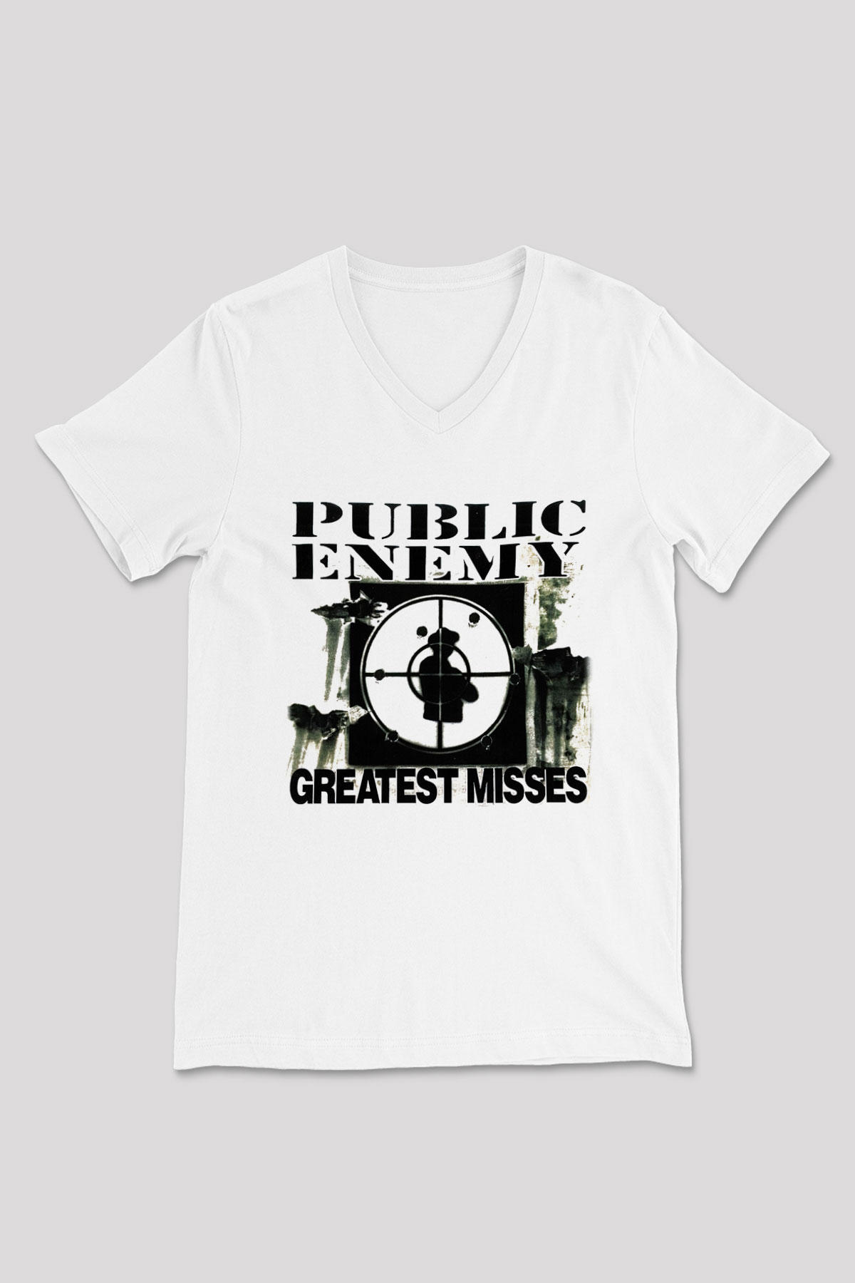 Public Enemy Beyaz Unisex V Yaka Tişört T-Shirt