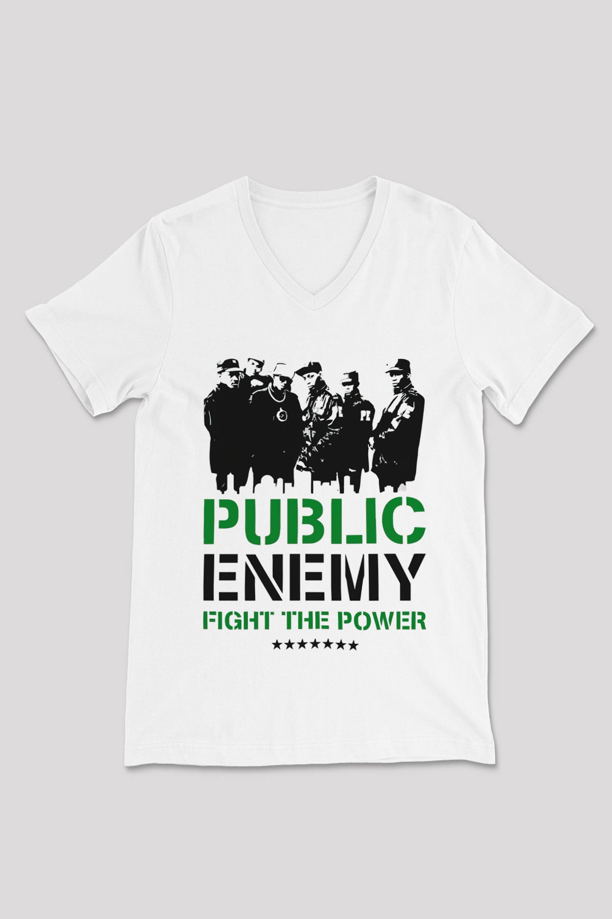 Public Enemy Beyaz Unisex V Yaka Tişört