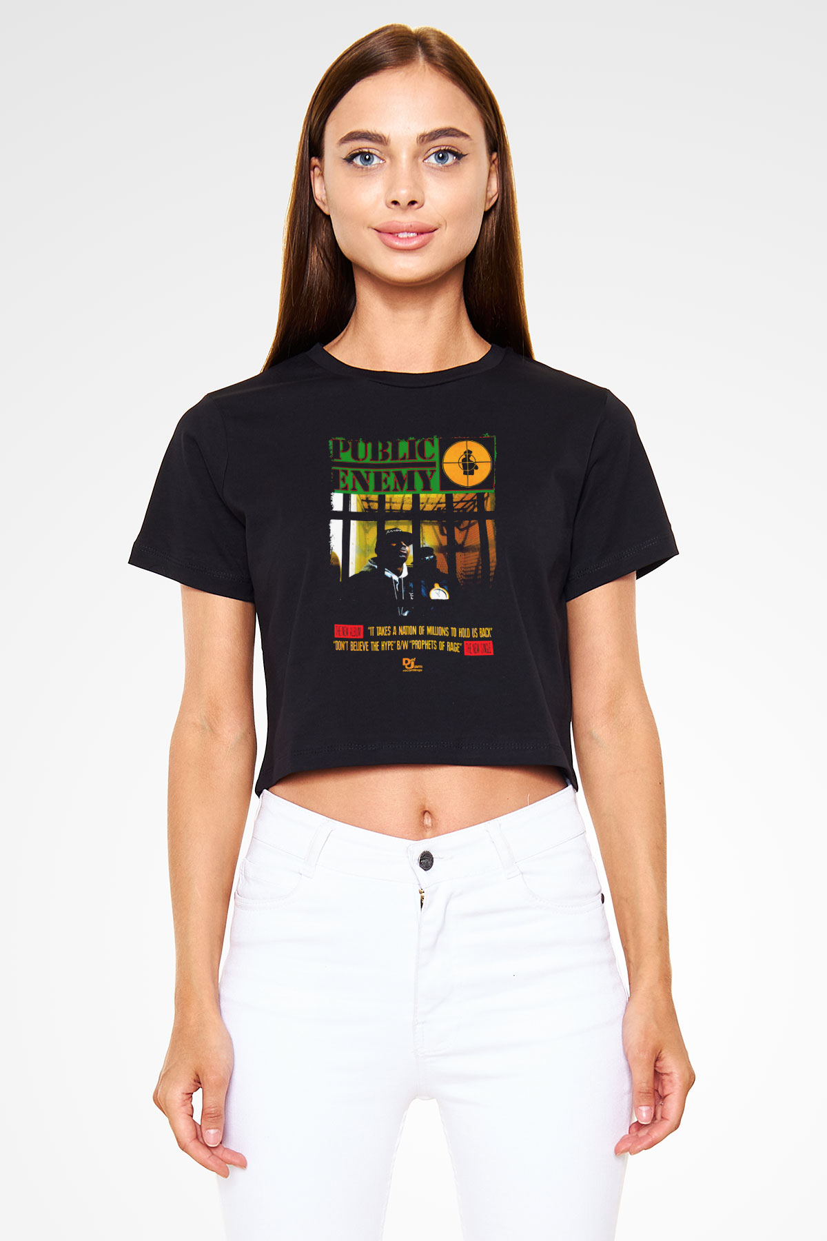 Public Enemy Siyah  Crop Top Tişört