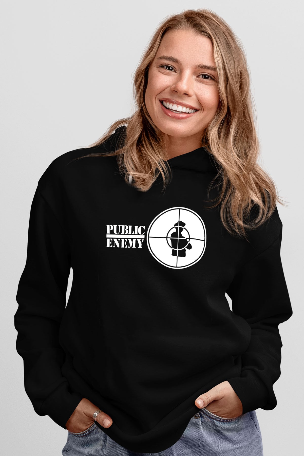 Public Enemy Siyah Unisex Kapüşonlu Sweatshirt