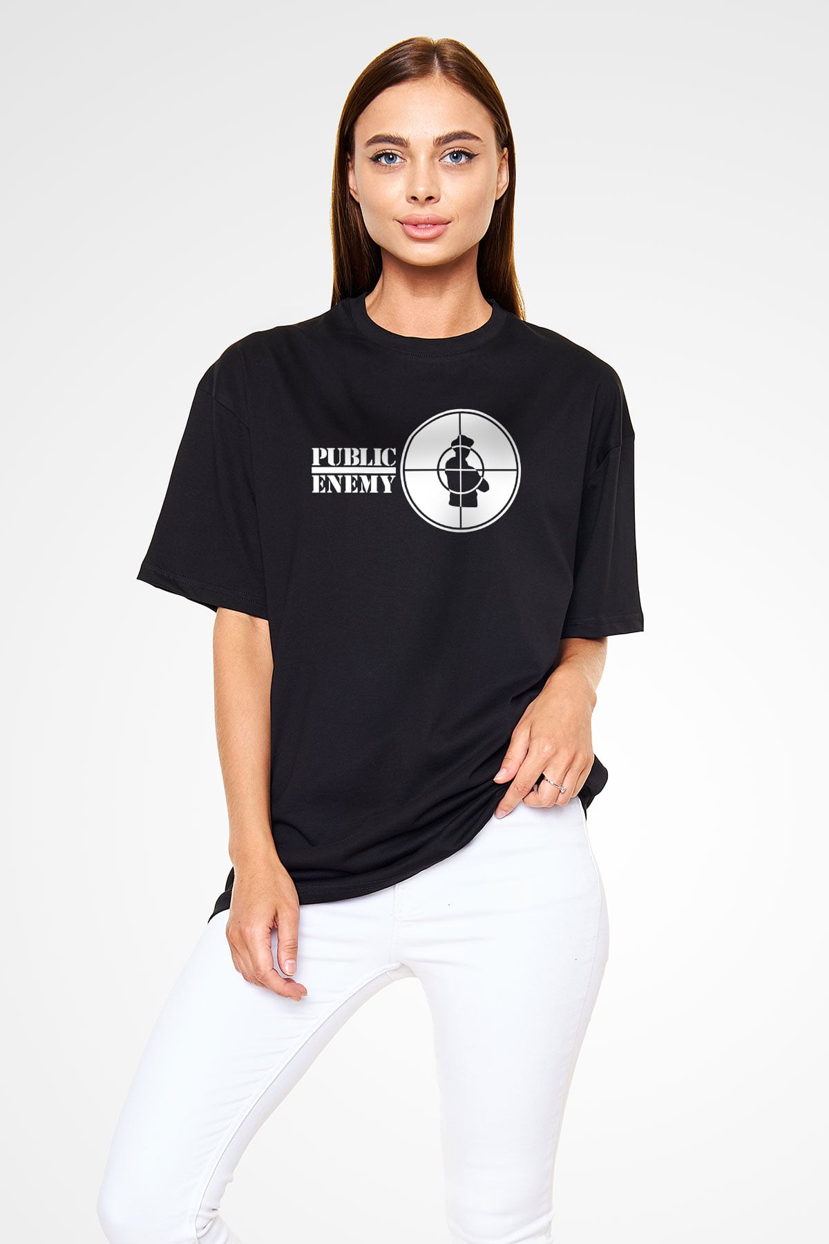 Public Enemy Siyah Oversize Tişört Oversize T-shirt - TişörtFabrikası