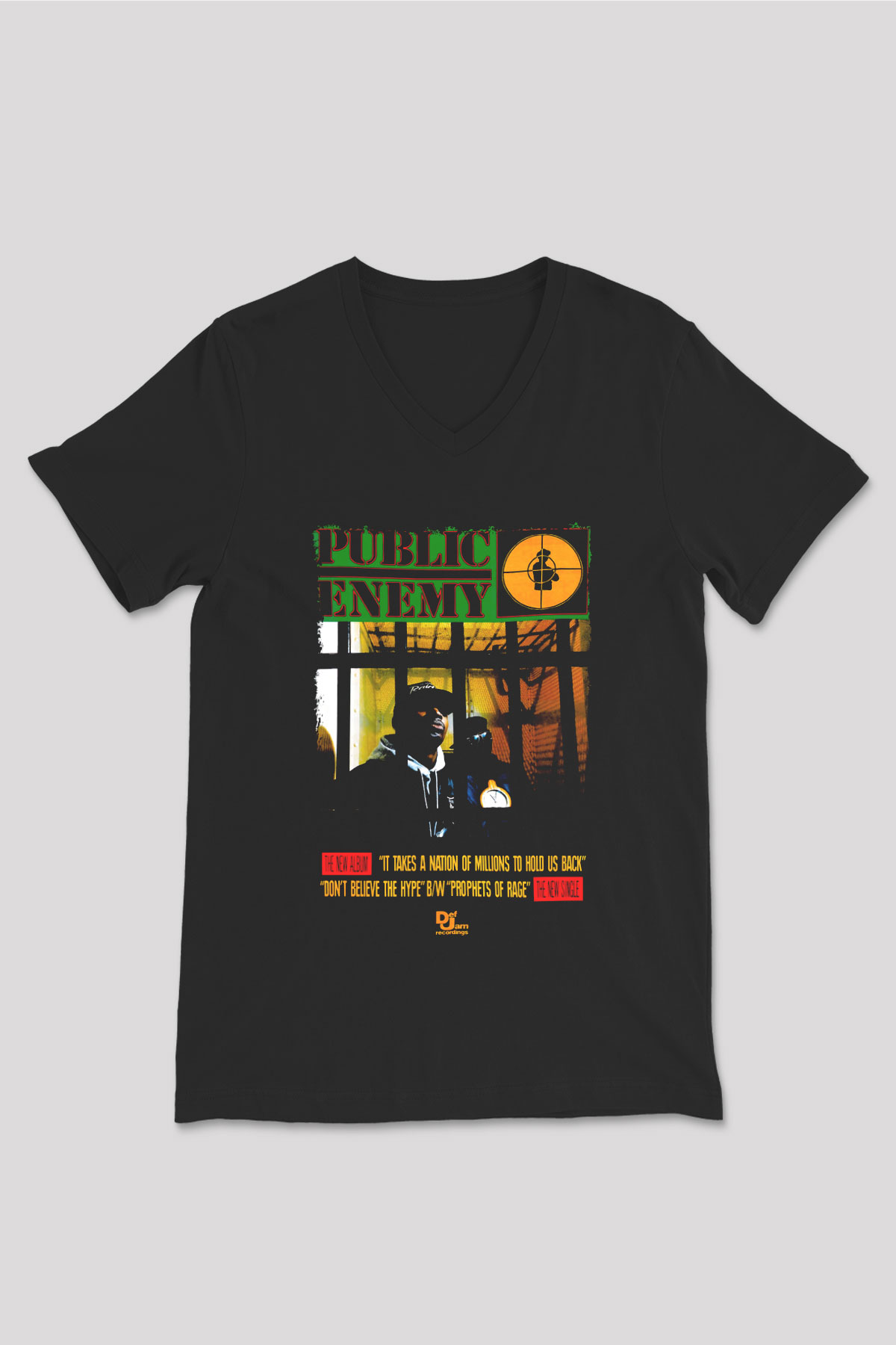 Public Enemy Siyah Unisex V Yaka Tişört