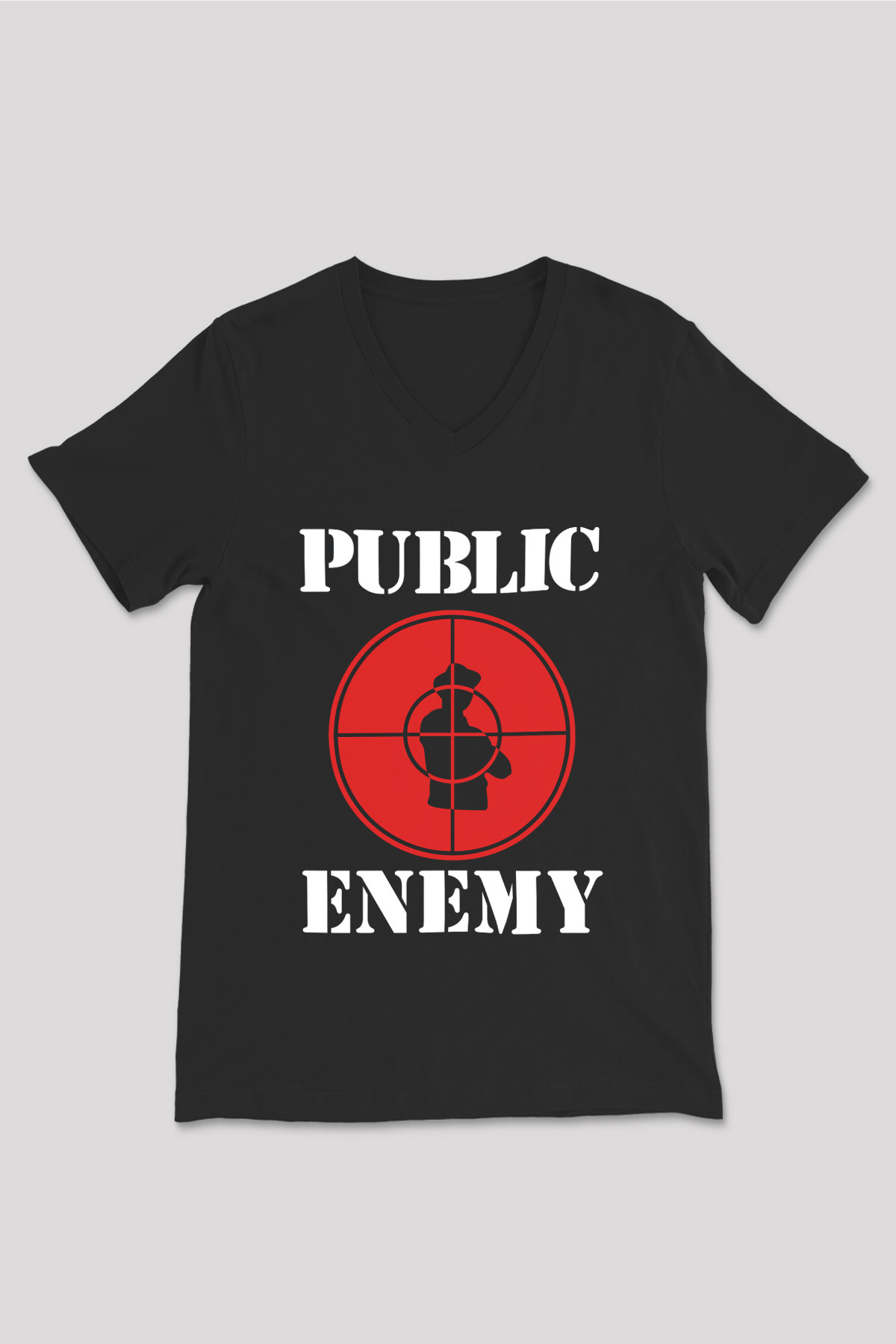 Public Enemy Siyah Unisex V Yaka Tişört T-Shirt