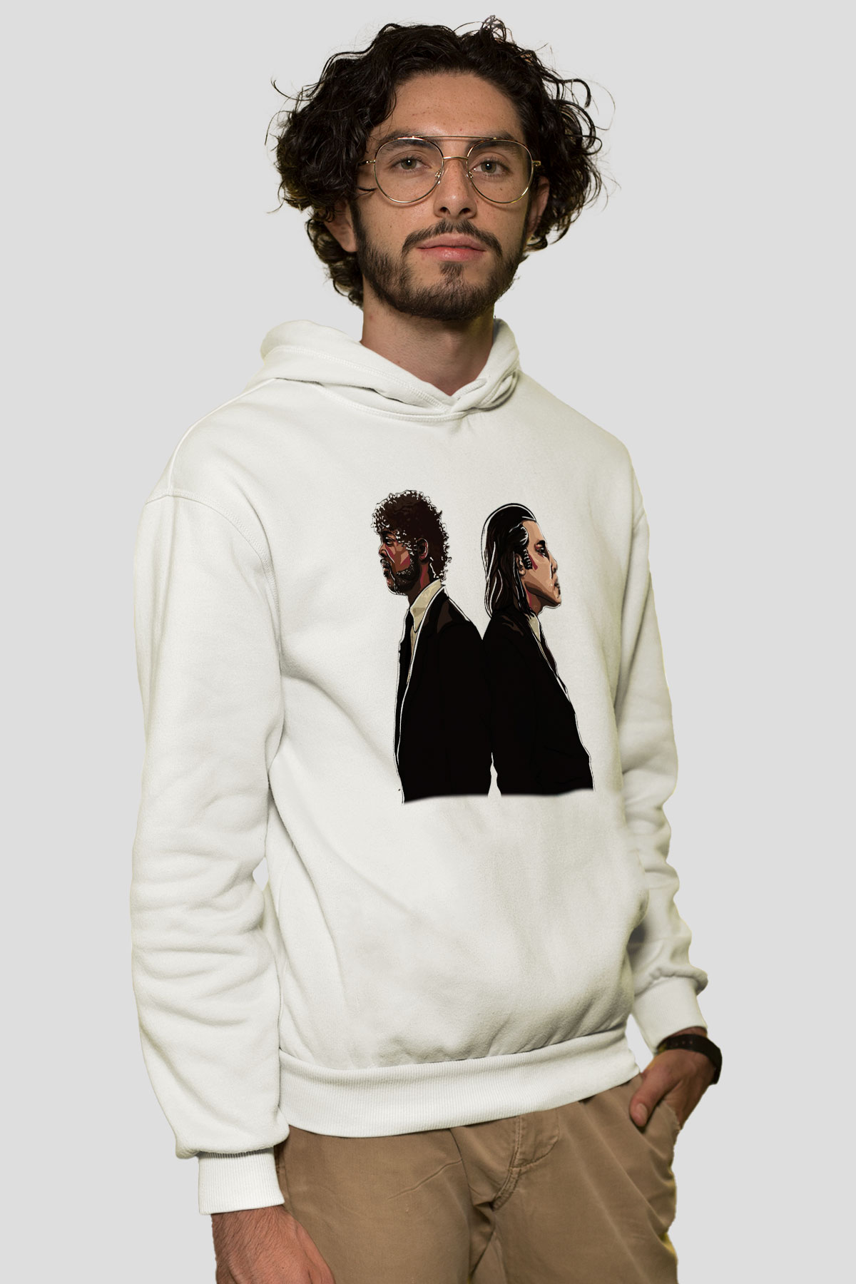 Pulp Fiction Beyaz Unisex Hoodie