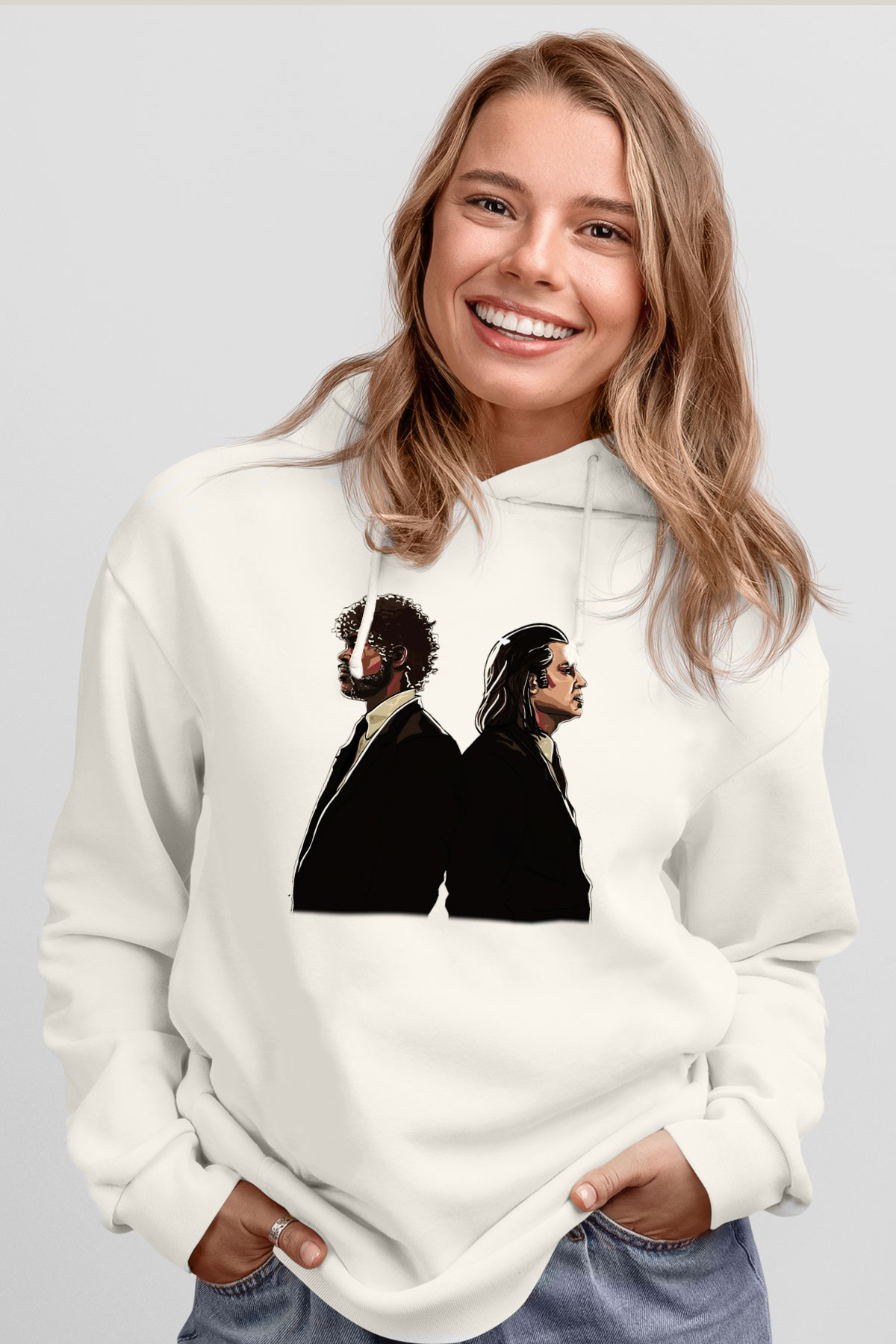 Pulp Fiction Beyaz Unisex Hoodie