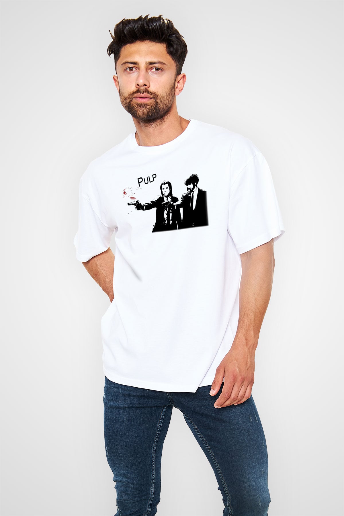 Pulp Fiction Beyaz Unisex Oversize Tişört T-Shirt