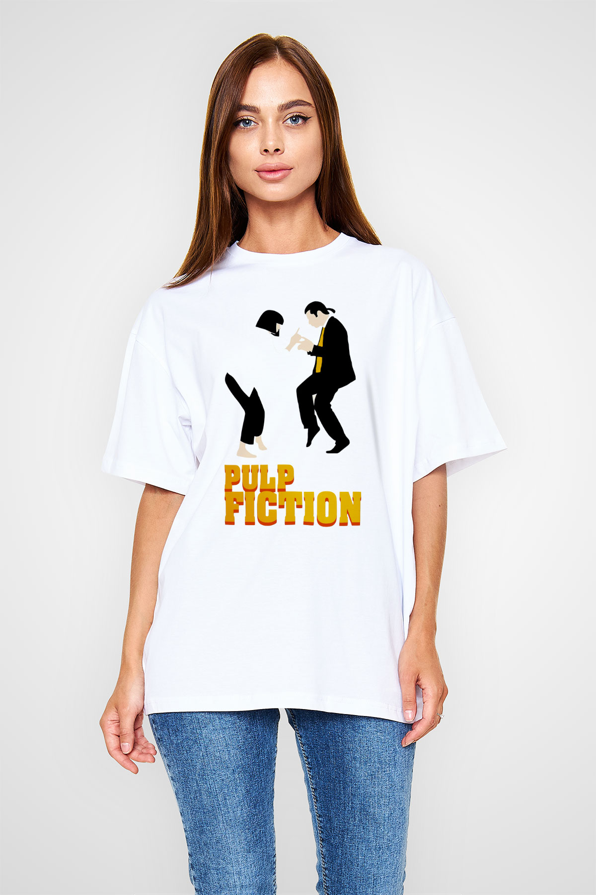 Pulp Fiction Beyaz Unisex Oversize Tişört T-Shirt
