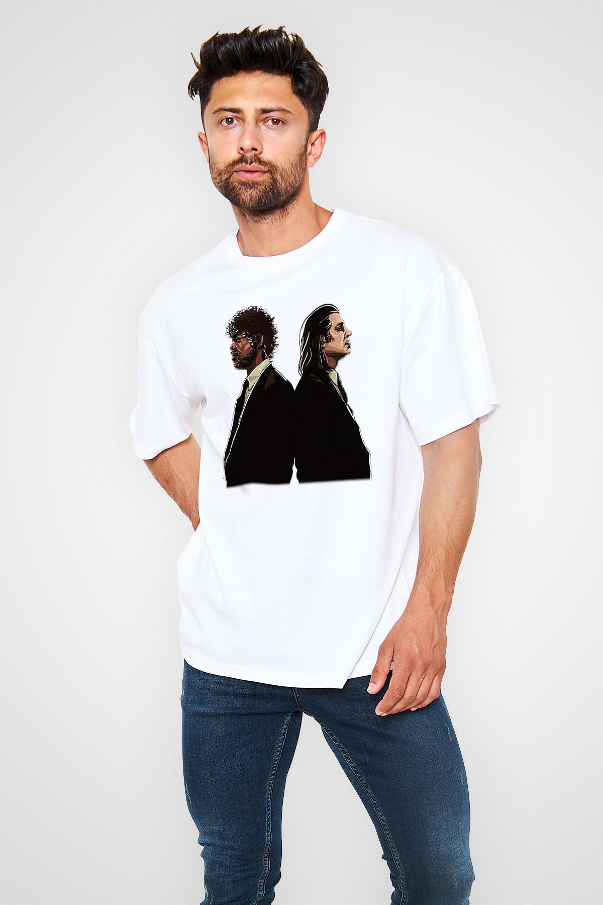 Pulp Fiction Beyaz Unisex Oversize Tişört T-Shirt