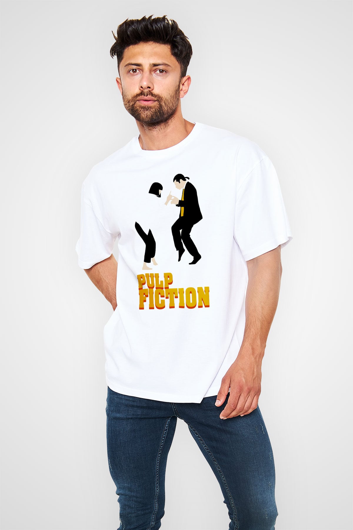 Pulp Fiction Beyaz Unisex Oversize Tişört T-Shirt