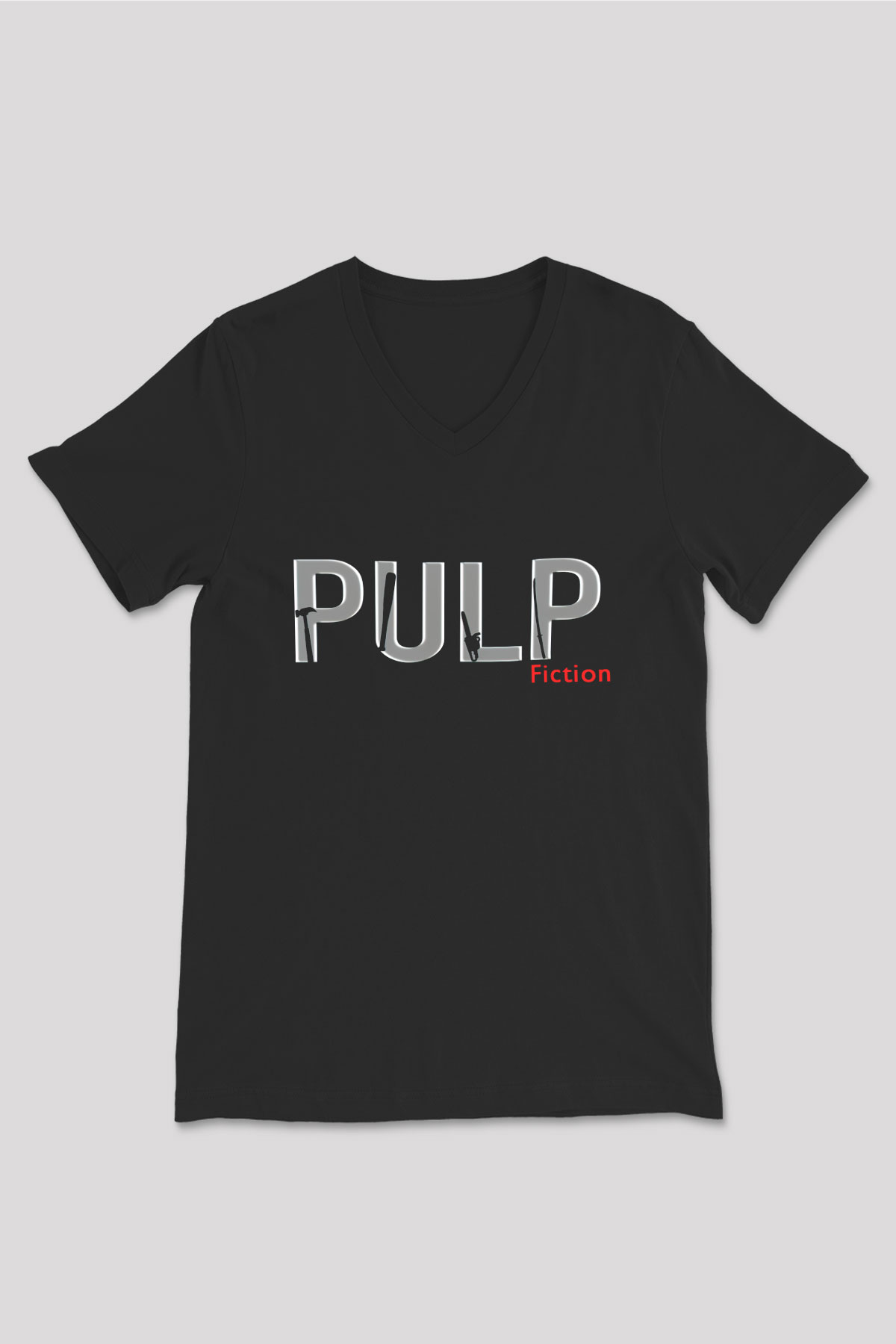 Pulp Fiction Siyah Unisex V Yaka Tişört T-Shirt
