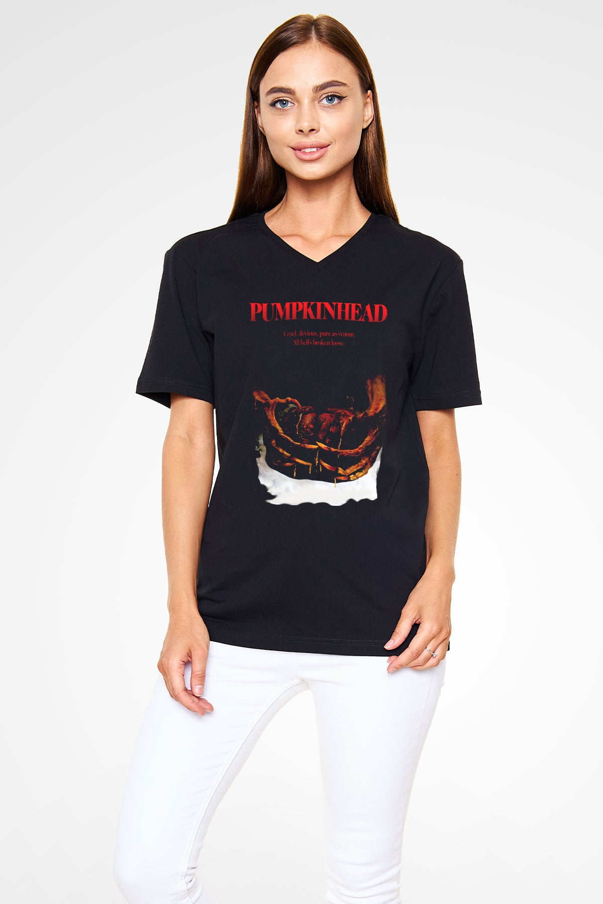Pumpkinhead Siyah Unisex V Yaka Tişört