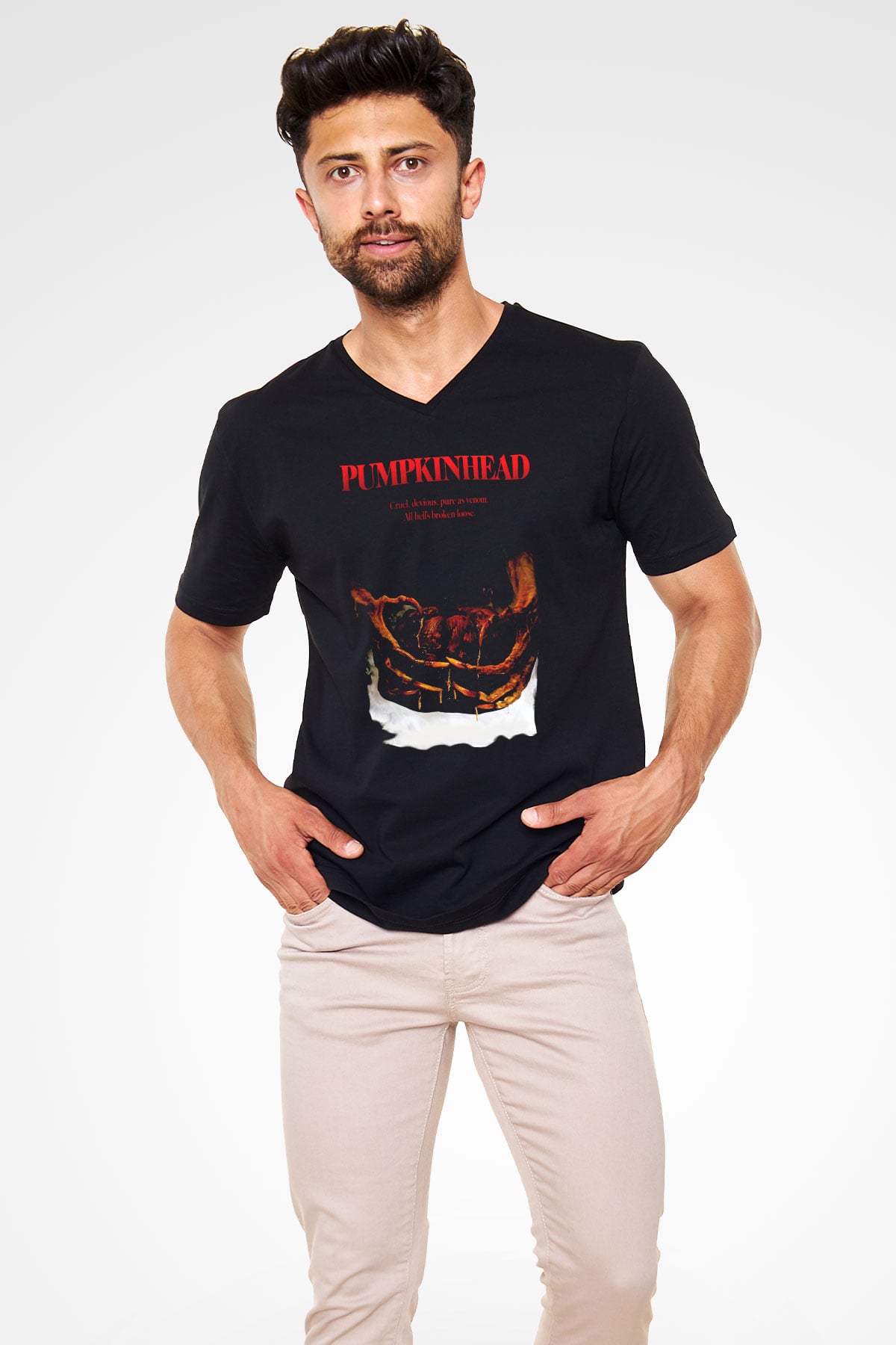 Pumpkinhead Siyah Unisex V Yaka Tişört