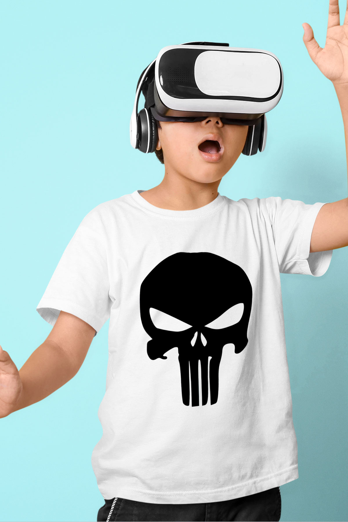 Punisher Baskılı Beyaz Unisex Çocuk Tişört