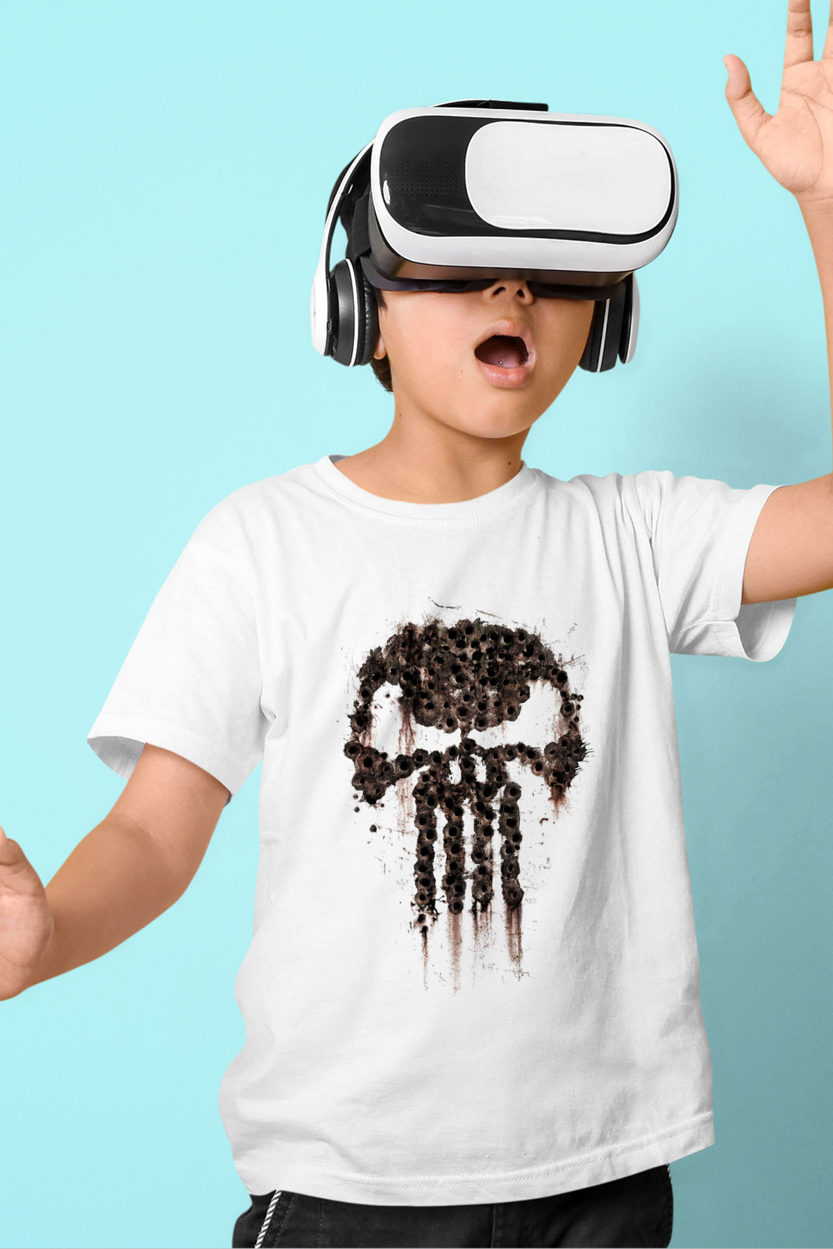 Punisher Baskılı Beyaz Unisex Çocuk Tişört