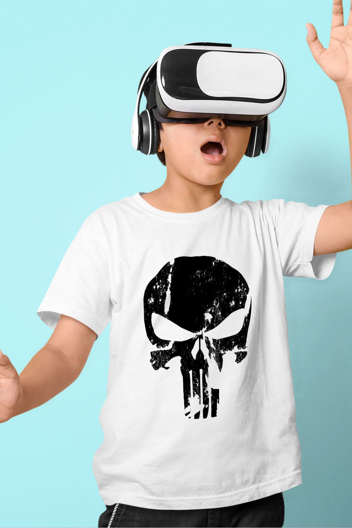 Punisher Baskılı Beyaz Unisex Çocuk Tişört
