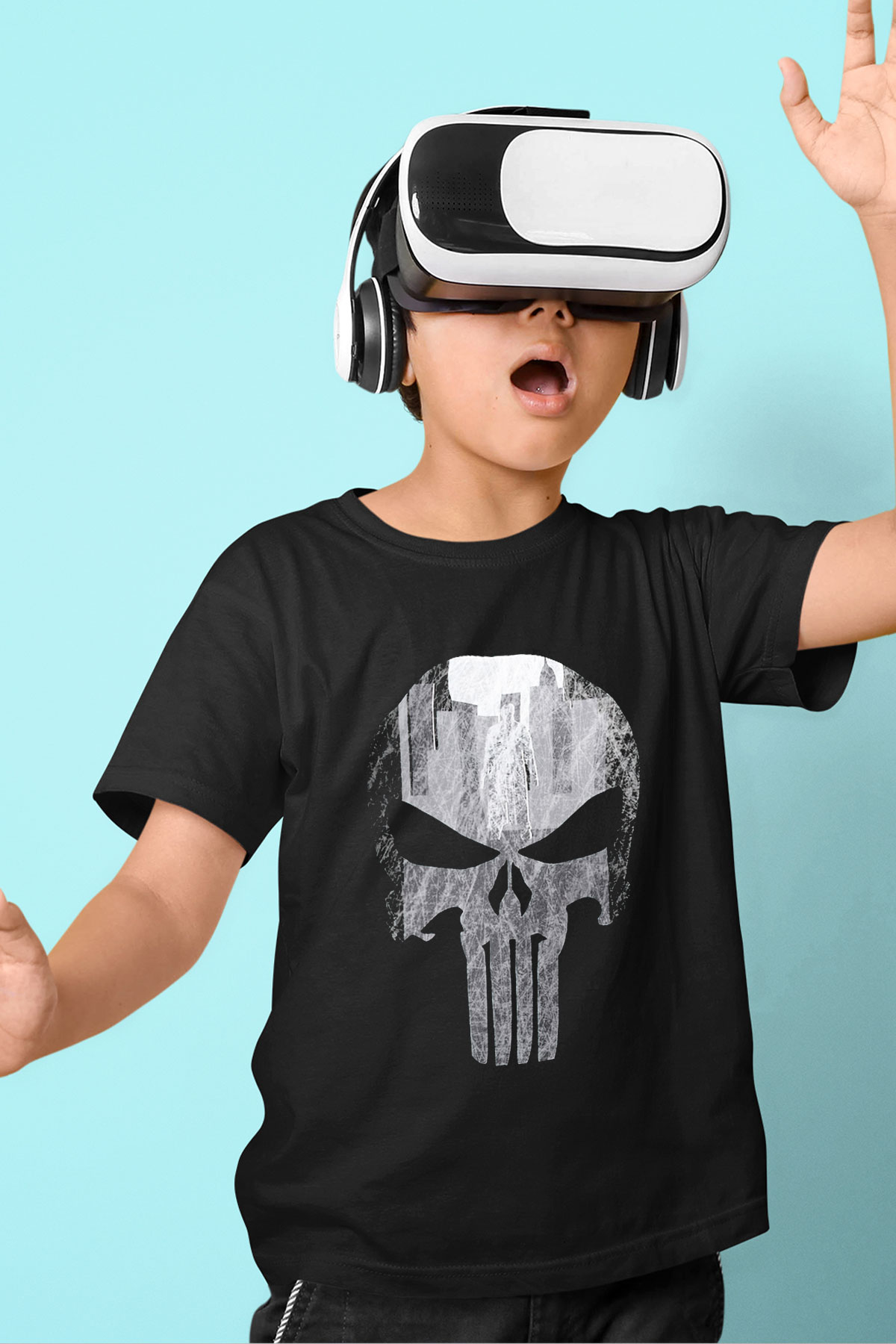 Punisher Baskılı Siyah Unisex Çocuk Tişört