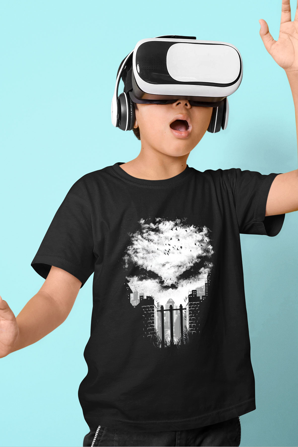 Punisher Baskılı Siyah Unisex Çocuk Tişört