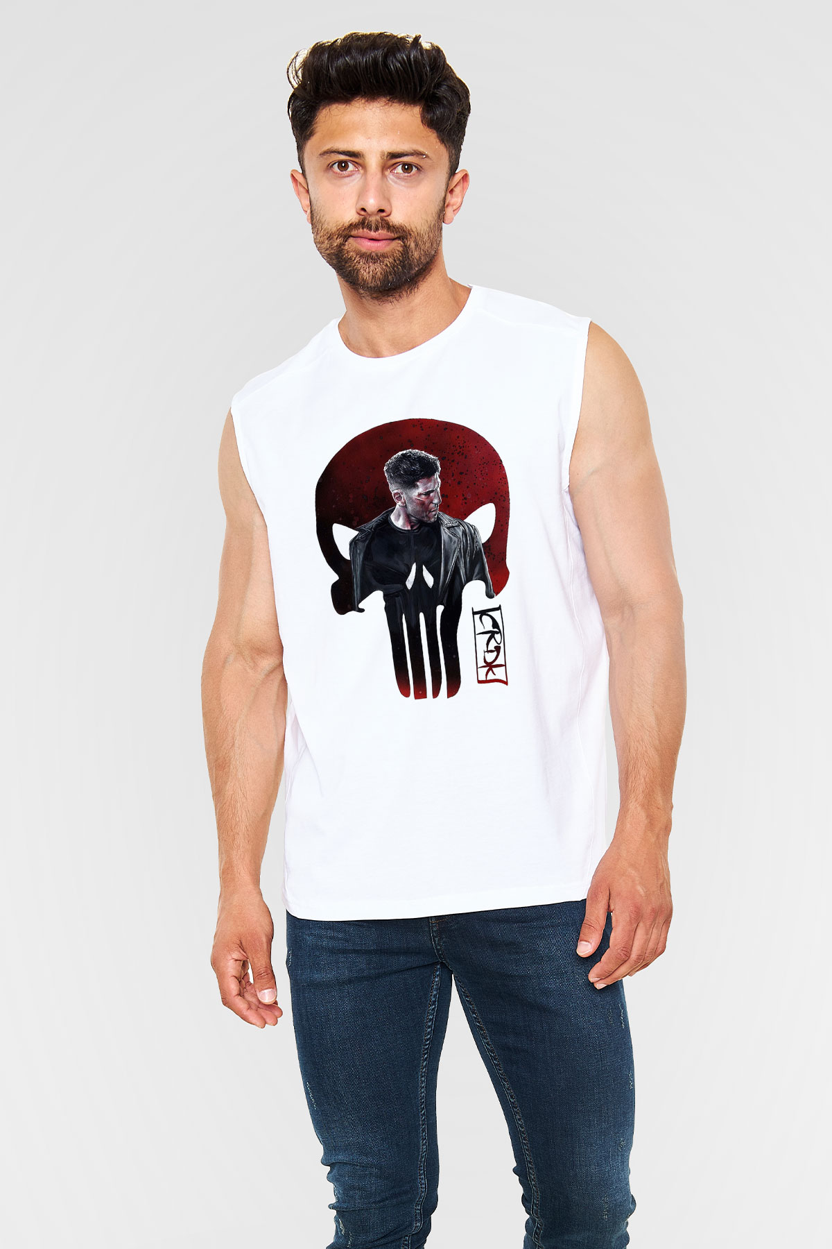 Punisher Beyaz Unisex Kolsuz Tişört