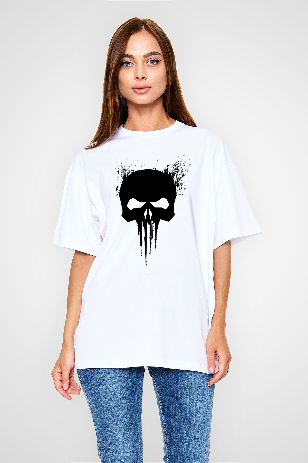 Punisher Beyaz Unisex Oversize Tişört T-Shirt