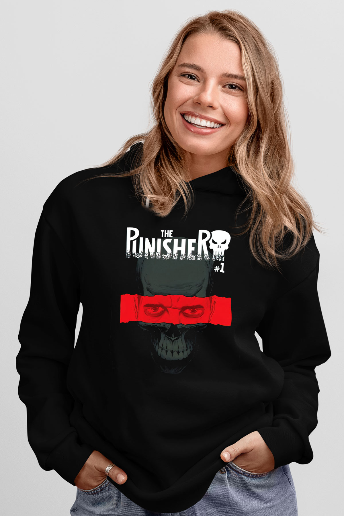 Punisher Siyah Unisex Hoodie