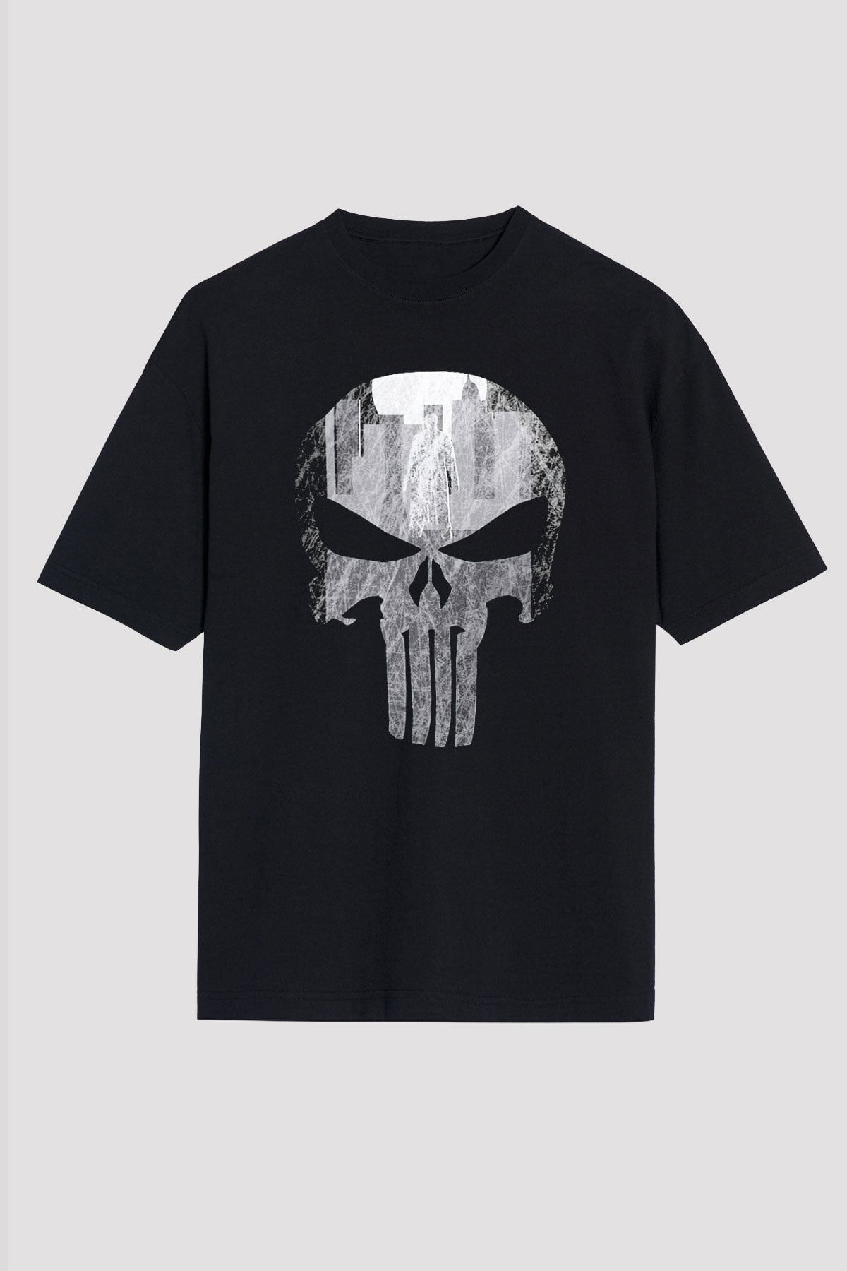 Punisher Siyah Unisex Oversize Tişört T-Shirt
