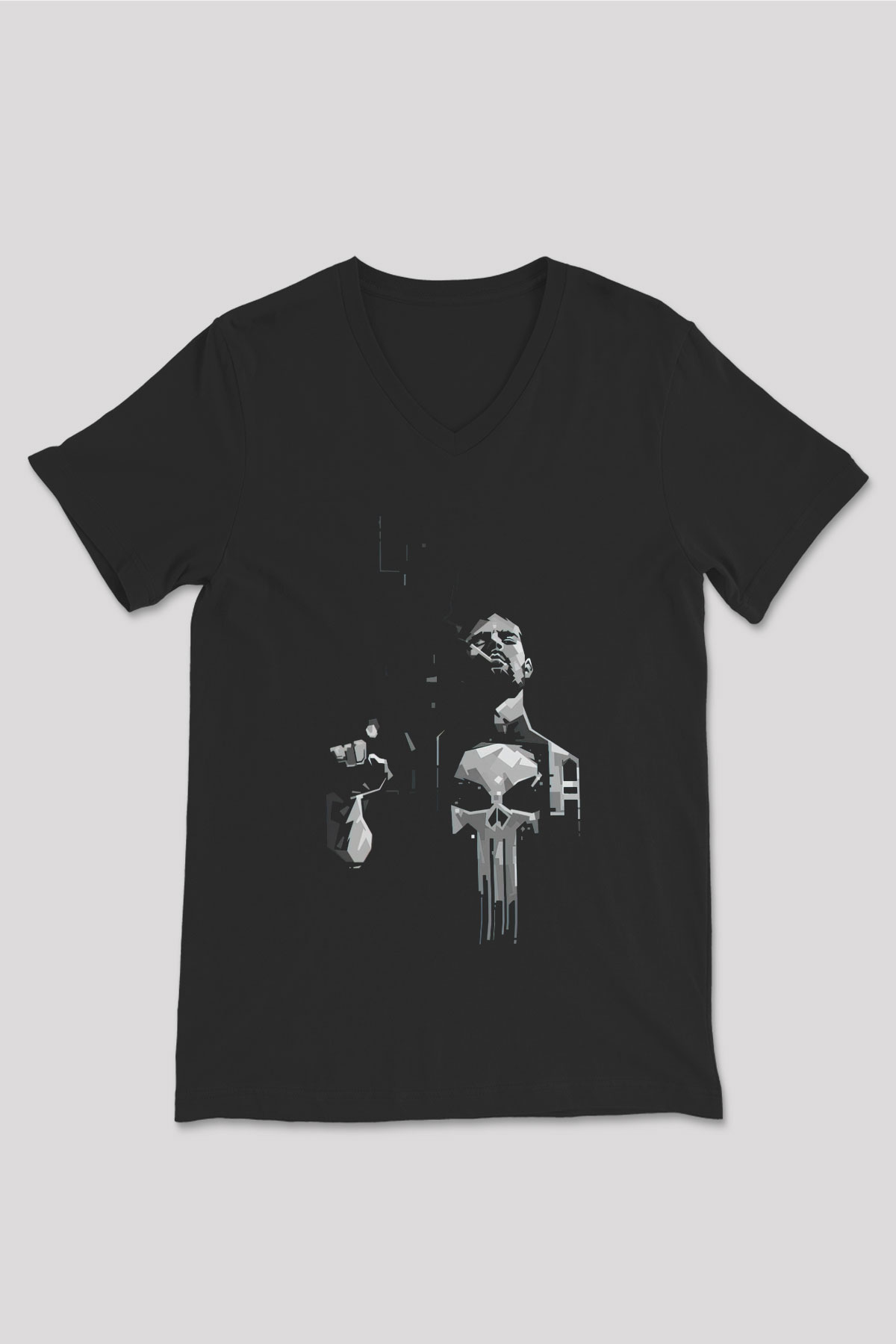 Punisher Siyah Unisex V Yaka Tişört