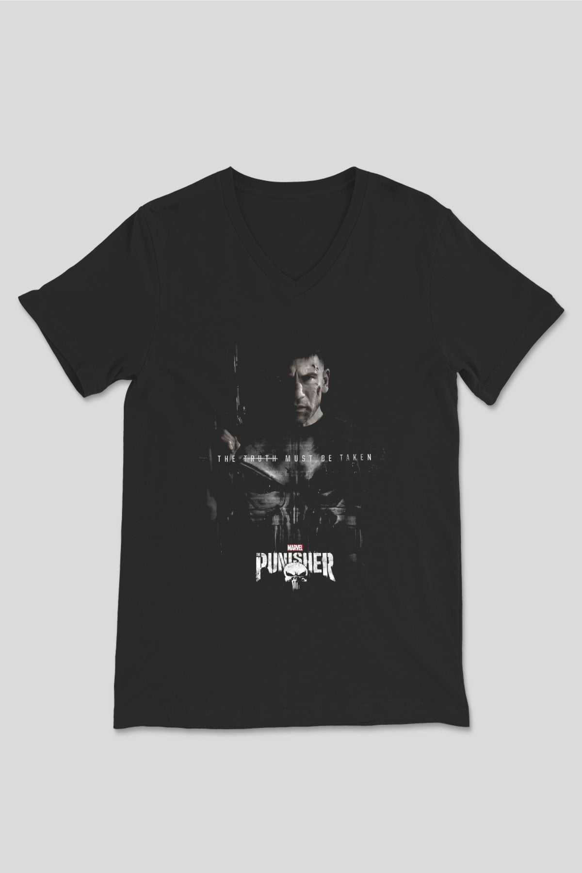 Punisher Siyah Unisex V Yaka Tişört