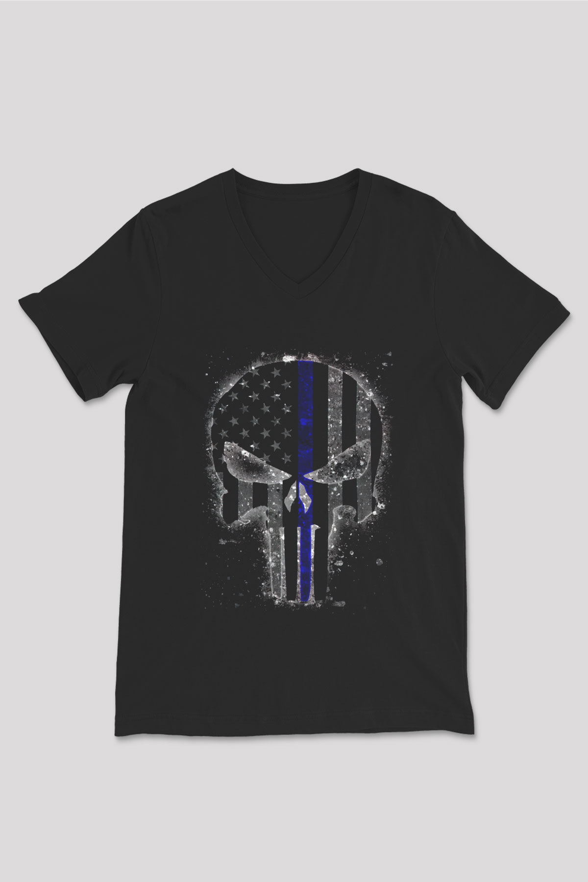 Punisher Siyah Unisex V Yaka Tişört