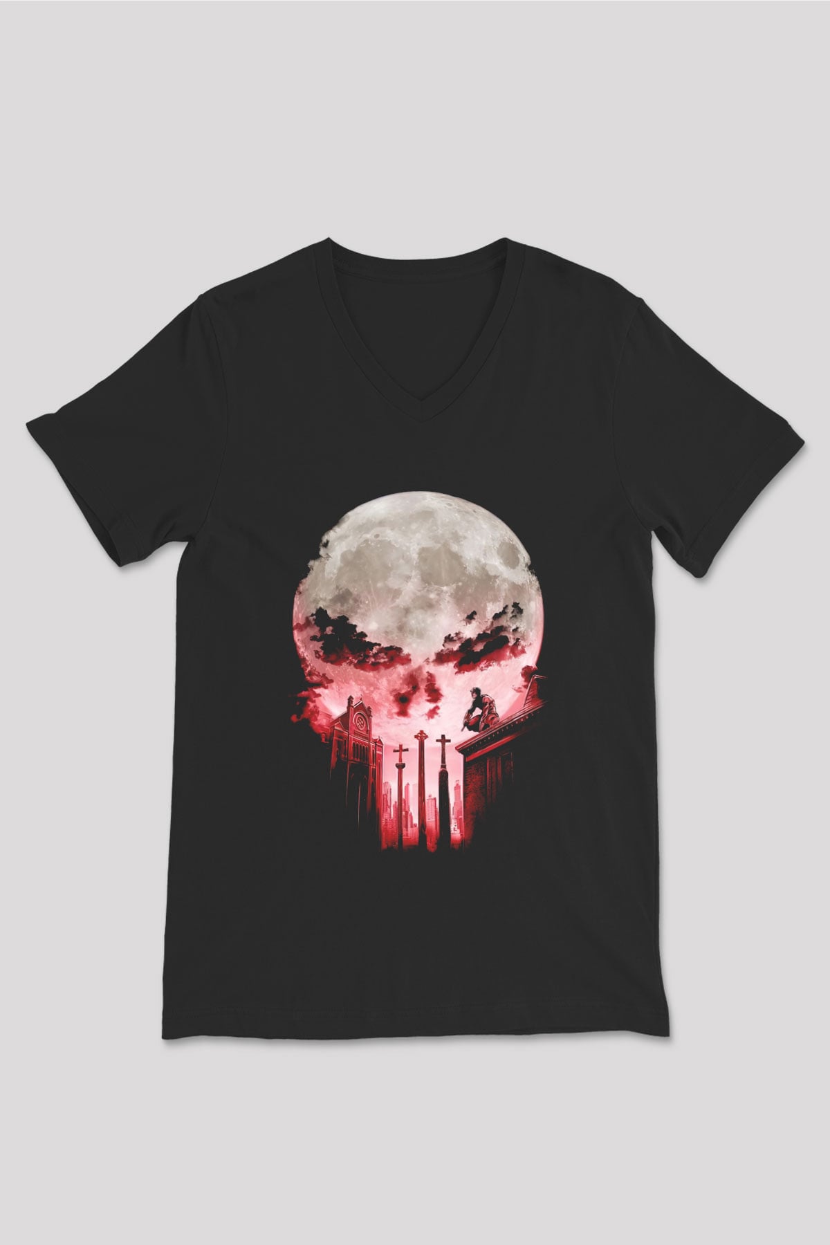 Punisher Siyah Unisex V Yaka Tişört T-Shirt
