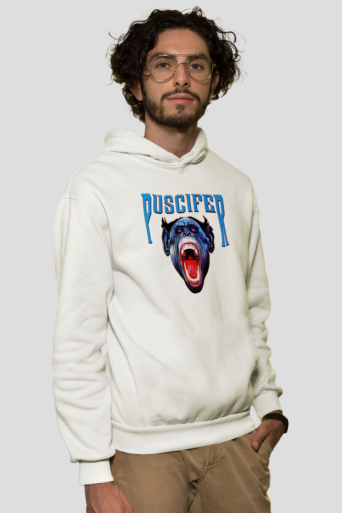 Puscifer Baskılı Beyaz Unisex Kapüşonlu Sweatshirt