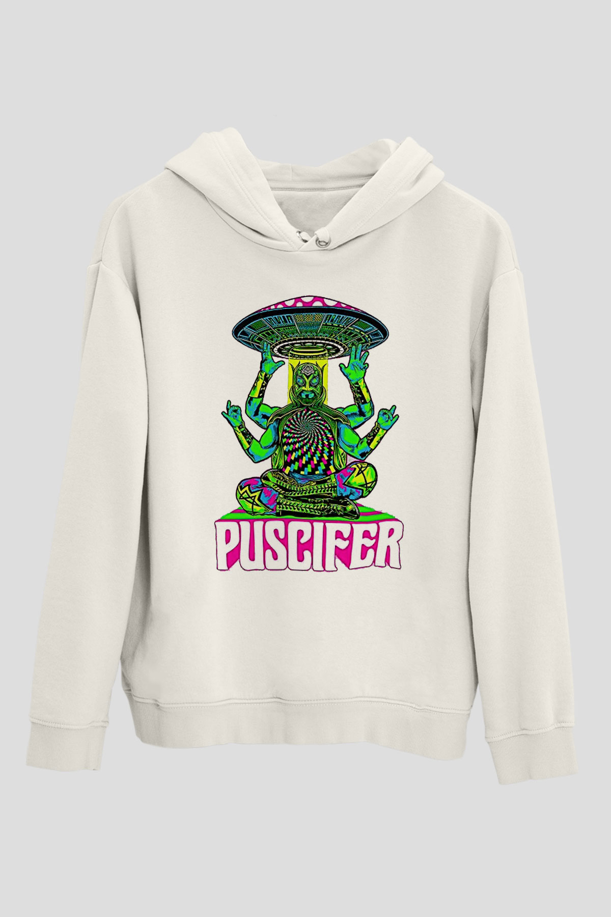 Puscifer Baskılı Beyaz Unisex Kapüşonlu Sweatshirt
