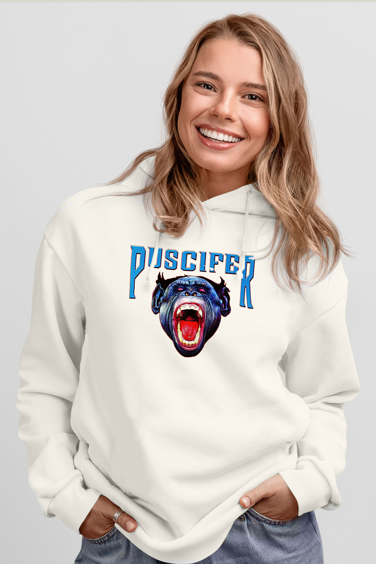 Puscifer Baskılı Beyaz Unisex Kapüşonlu Sweatshirt