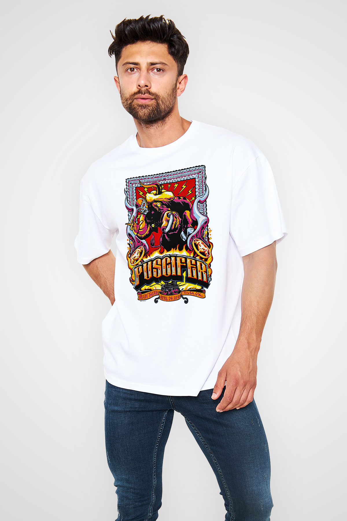 Puscifer Baskılı Beyaz Unisex Oversize Tişört - Tshirt
